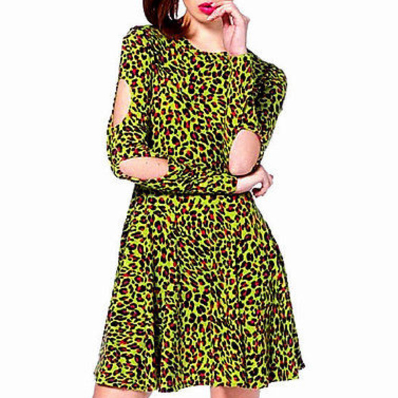 JaWBREAkER LiME LEoPARD DRESS HOLE Sleeve Zip Back - Picture 2 of 6